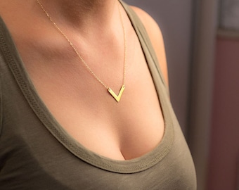 Gold Chevron Necklace Sterling Silver Geometric Necklace V necklace Layered Necklace Triangle Everyday jewelry bridesmaid gift for her sale