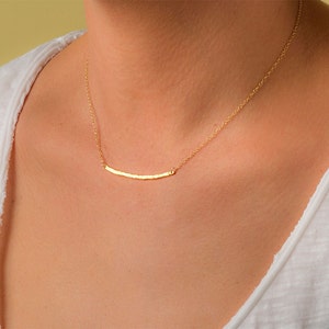 Gold Hammered Bar Necklace /  Layered sterling silver / Everyday jewelry