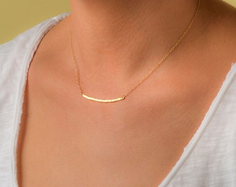 Gold Hammered Bar Necklace /  Layered sterling silver / Everyday jewelry