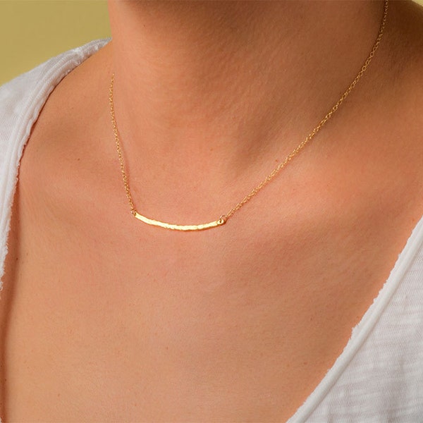 Gold Hammered Bar Necklace /  Layered sterling silver / Everyday jewelry