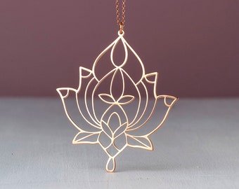 Große Lotus Mandala Halskette / Yoga Anhänger / Sterling Silber Boho Geschenk