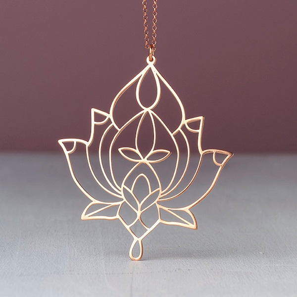 Grand collier mandala lotus / Pendentif yoga / Cadeau bohème en argent sterling