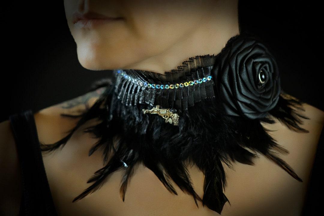 Black Leather Choker, Women Handmade Jewelry, Gothic Choker, Black