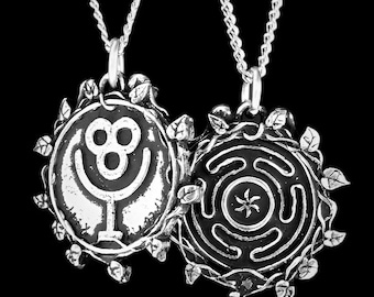 Double-Sided Hecate Maze and Dionysus(aka Bacchus) Symbol Pendant, Strophalos of Hecate