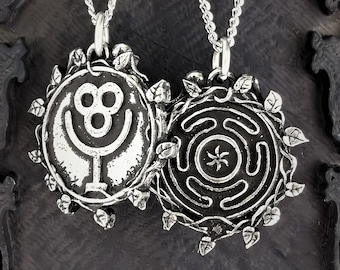 Double-Sided Hecate Maze and Dionysus(aka Bacchus) Symbol Pendant, Strophalos of Hecate