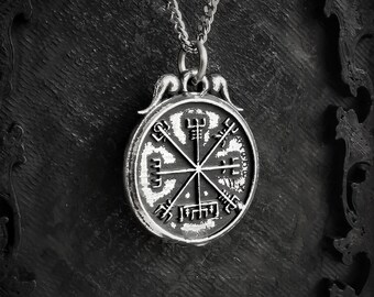 Double sided Vegvísir & Aegishjálmur with antique finish, Helm of Awe