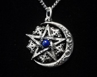 Gothic pentagram pendant in moon crescent