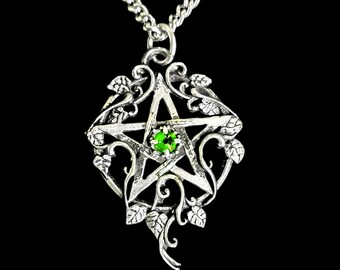Ivynagram Gothic Pentagram Necklace with Ornamental Vine and a Swarovski Crystal