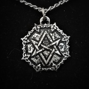 Unicursal Hexagram Pendant with Gothic Frame and Antique Finish
