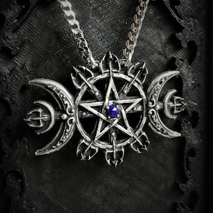 Seal sigil of Hecate & Poseidon pendant, triple moon necklace with pentagram