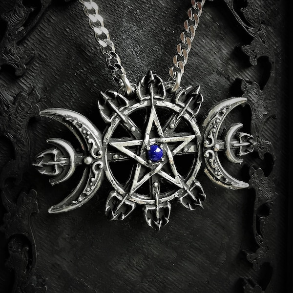 Collier Sceau d'Hécate, triple lune avec pentagramme