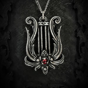 Muselyre Gothic Lyre Pendant Necklace with Custom Gemstone