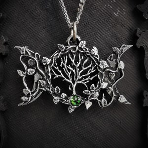 Wiccan Triple Moon and Tree of Life Pendant: A Symbol of Spirituality and Prosperity with a gemstone of your choice