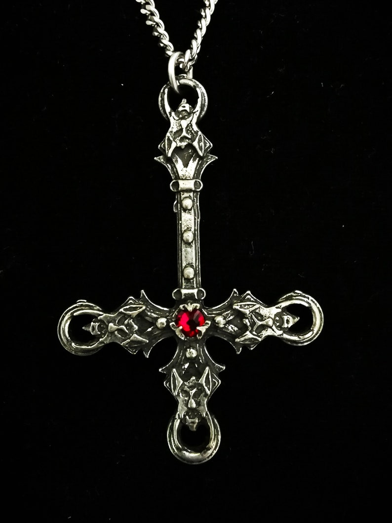 Gothic Inverted Cross with 4 demon heads image 2