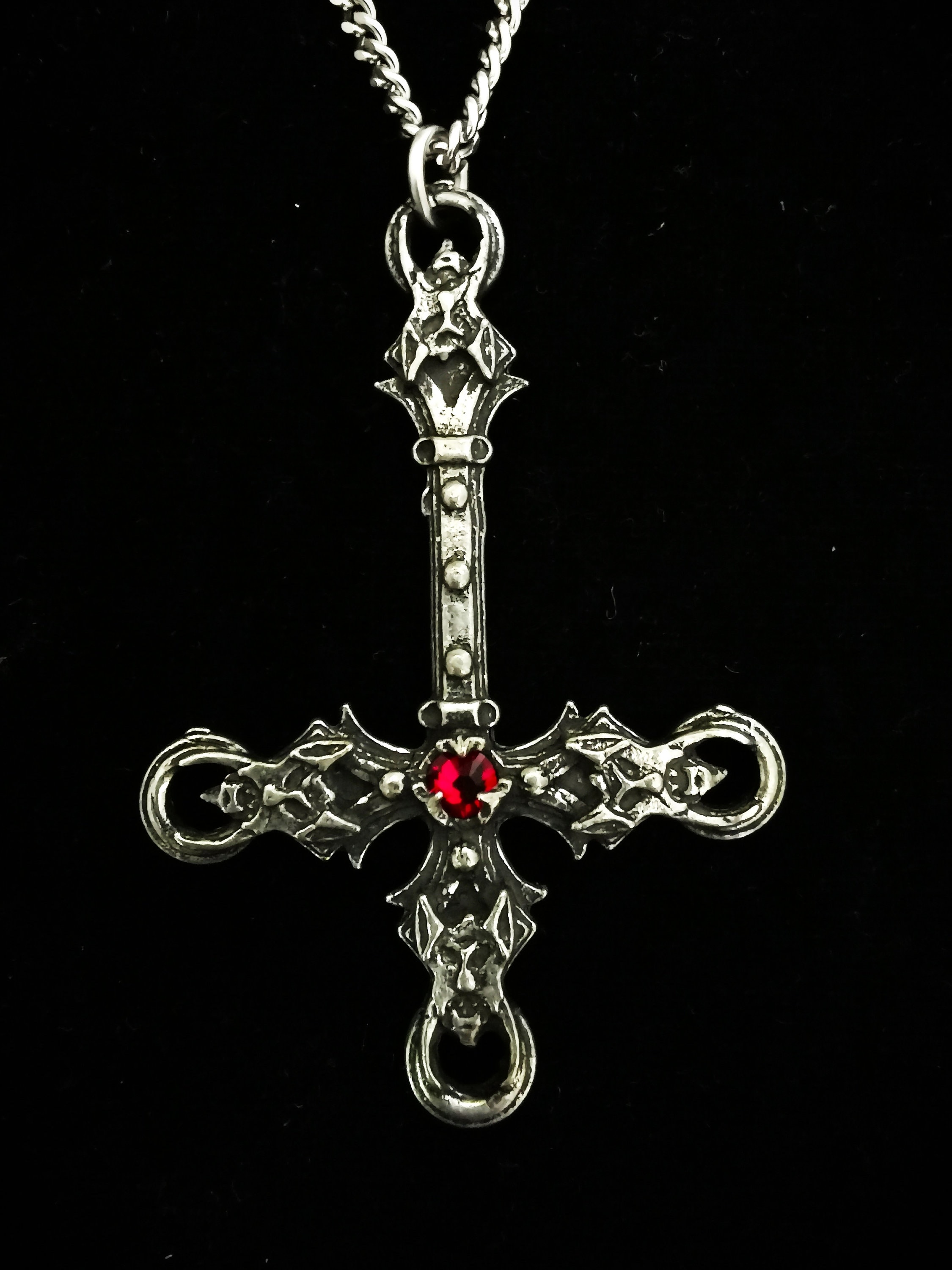 Blasphemet Gothic Inverted Cross Necklace With Swarovski