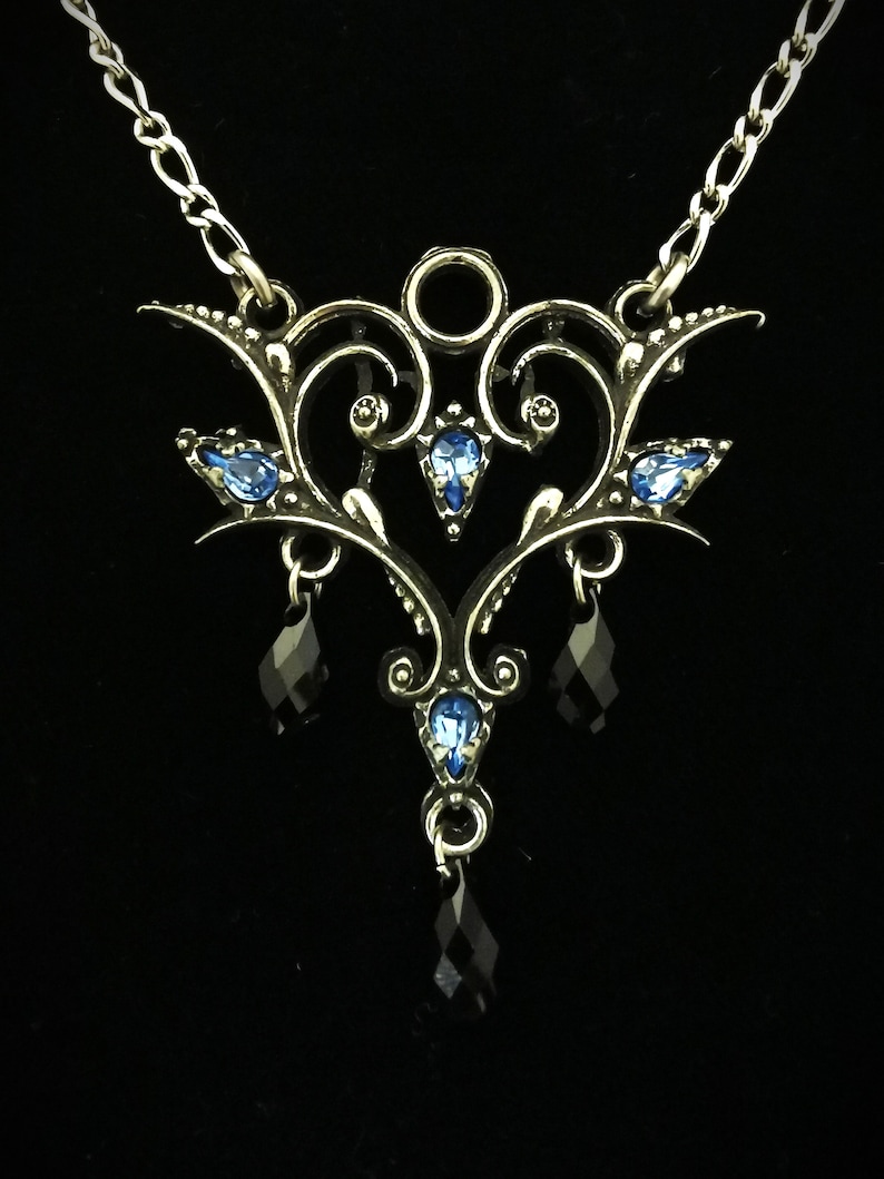 Handmade Gothic necklace with Swarovski Sapphire Blue