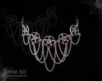 Gothic Choker Necklace with Five Pentagrams and Swarovski Crystals