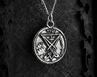 Seal Sigil of Lucifer necklace with antique finish
