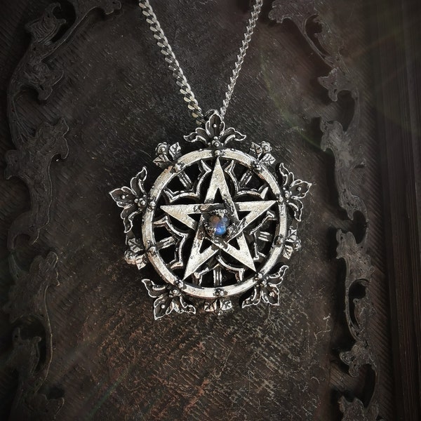 Handmade gothic pentagram necklace with antique finish, The Demetria 2