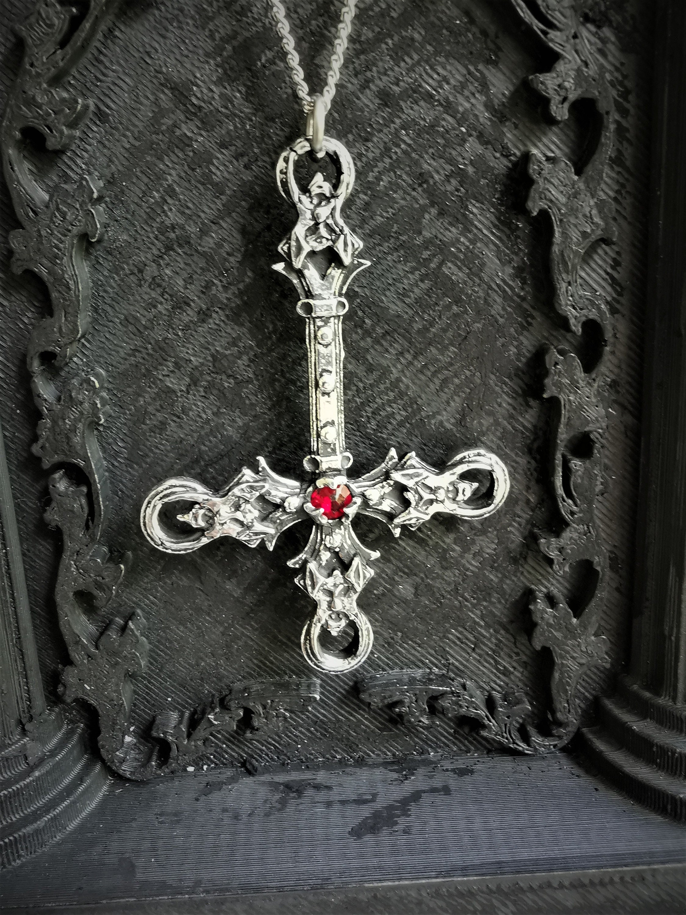Gothic Inverted Cross With 4 Demon 