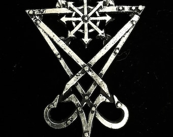 Lucifer Seal Pendant with Chaos Star Ornament and Antique Finish