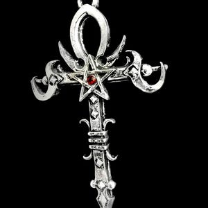 Anchronepath gothic Ankh Pendant with Pentagram and Custom Swarovski Crystal