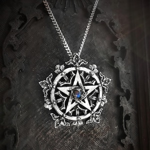 Gothic Pentagram Necklace with Gemstone, The Demetria