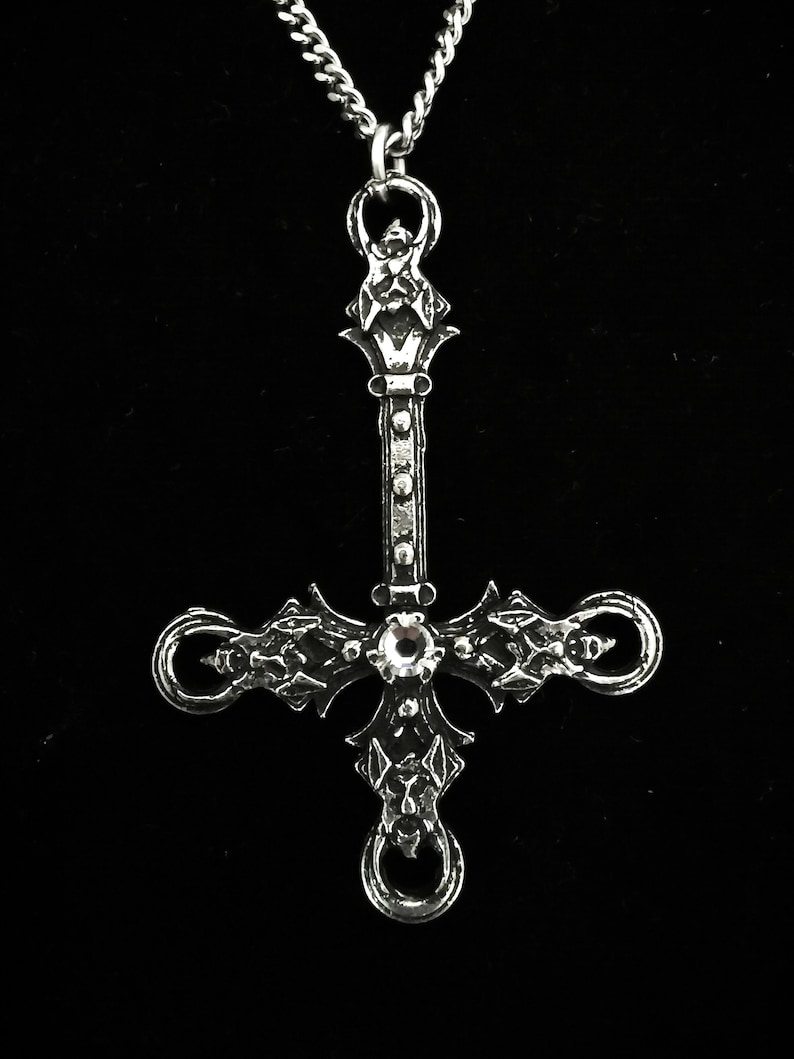 Gothic Inverted Cross with 4 demon heads image 1