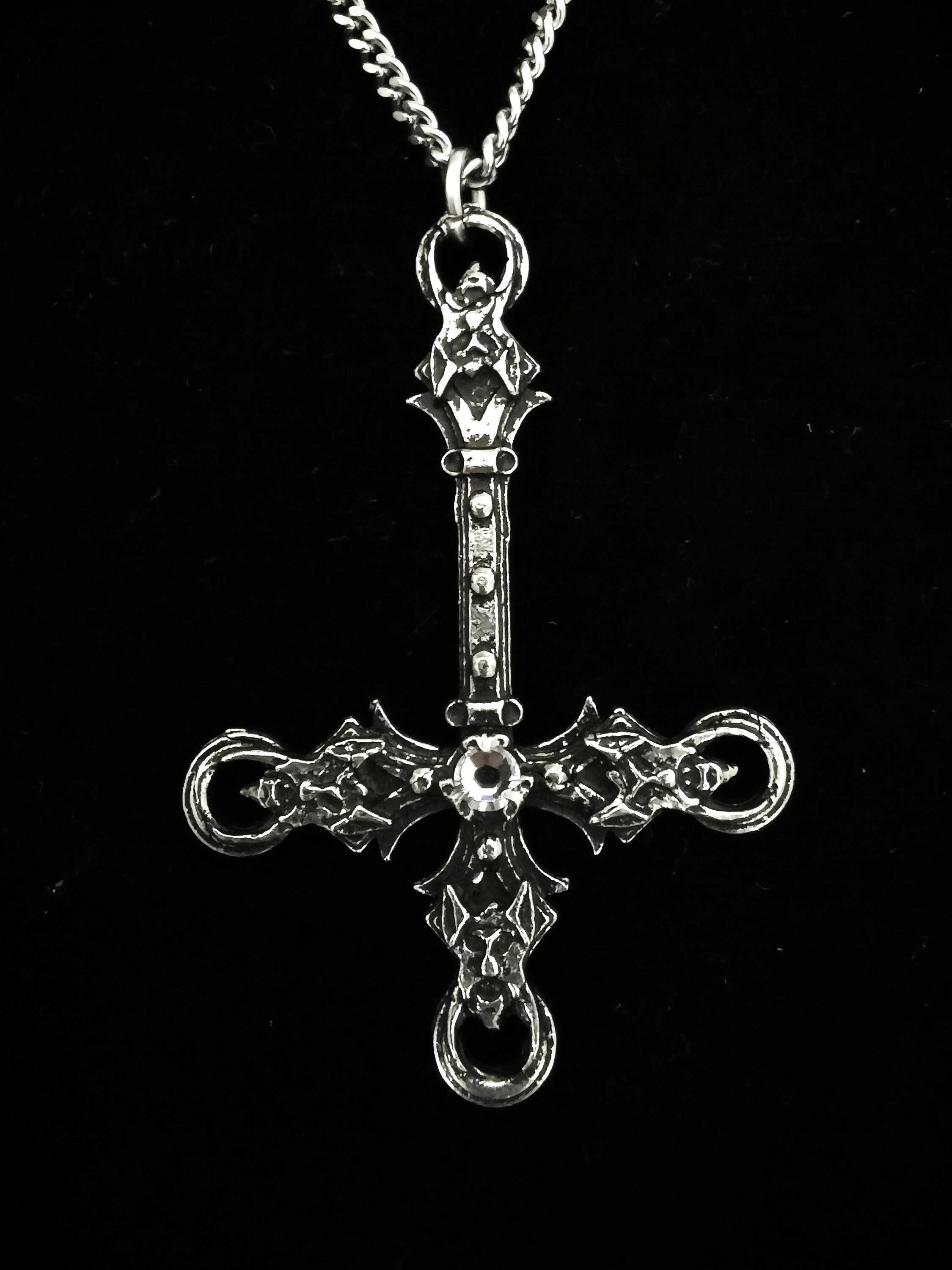 Blasphemet Gothic Inverted Cross Necklace With Swarovski