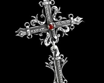 【ROMANTIC CROWN】25SS★ NEO GOTHIC CROSS L/S Gothic Tribal Cross Silver Finish Pewter Pendant Necklace NK