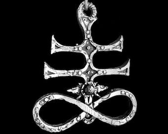 Massive Leviathan Cross Pendant with Antique Finish and Custom Gemstone