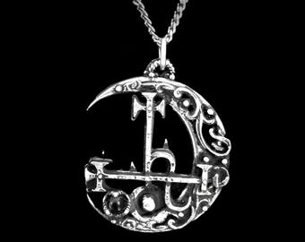 Seal of Lilith Necklace with Crescent Moon and Gemstone, Lilith's Gothic Moon