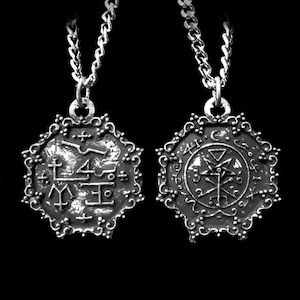Double-Sided Pendant with Gothic Frame: Seal of Lilith and Seal of Samael