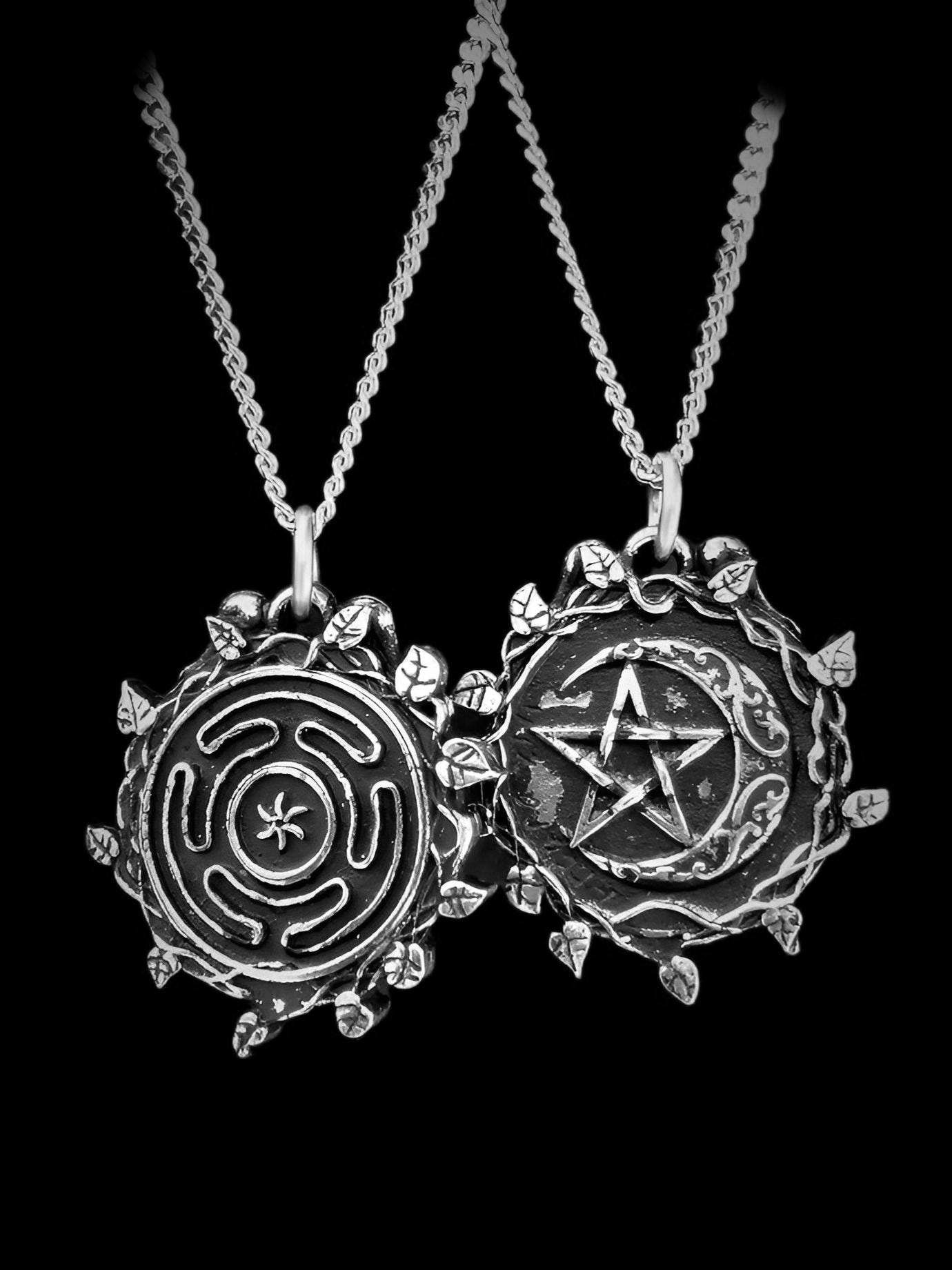 YAFEINI Hecate Ketting S925 Zilveren Wicca Wiel van Hecate Godin Symbool Hanger Ketting voor Vrouwen, Metaal
