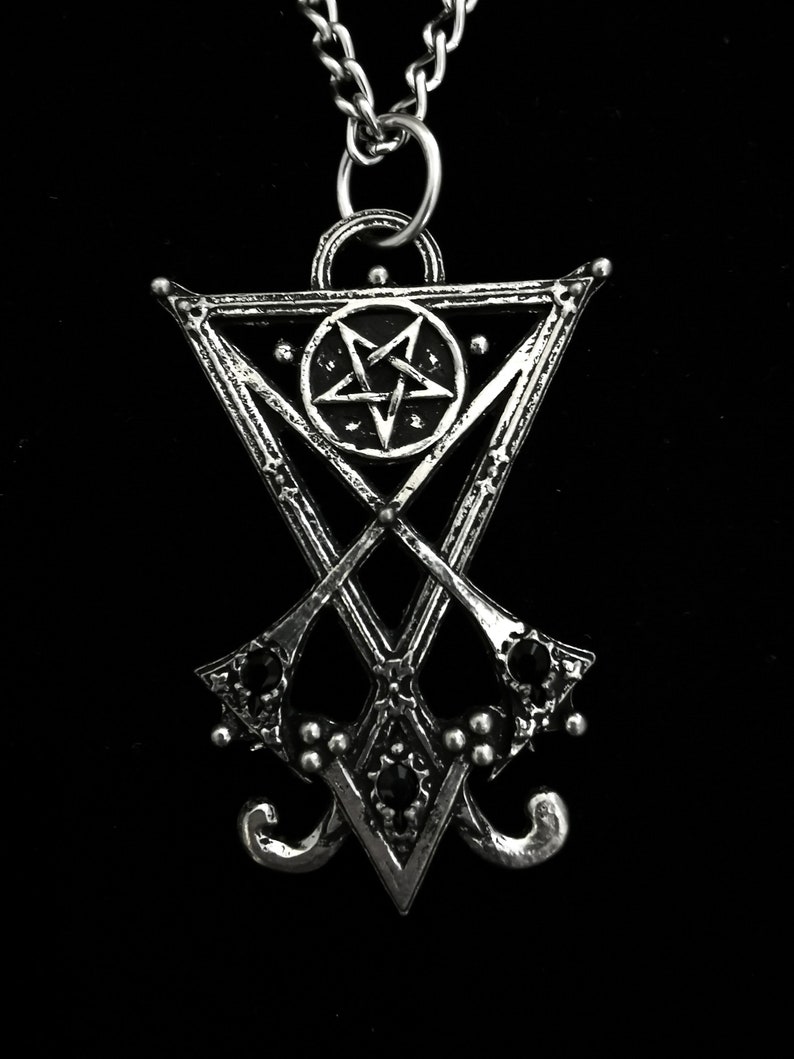 Sigil of Lucifer necklace with inverted pentagram Black