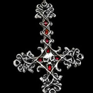 Necromancer's Trinket Inverted Cross Necklace with Skull