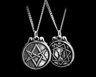Double-Sided Unicursal Hexagram and Babalon Star Pendant