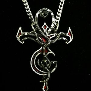 Berszebeth Vampiric Ankh Necklace with Black Onyx and Blood Red Tint
