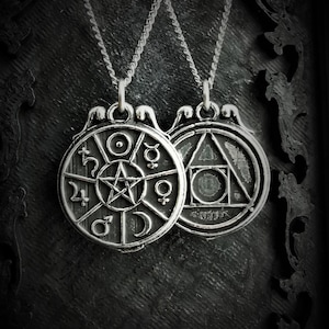 Double-Sided Alchemical Pendant: Pentagram with Planet Symbols and Squaring the Circle