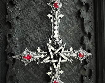 Large Gothic Inverted Cross with inverted pentagram