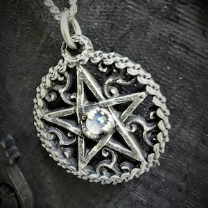 Gothic Pentagram Pendant with Gemstone