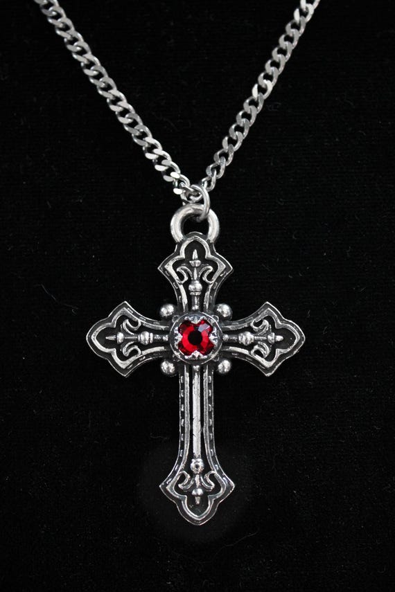 Vempare Cross Gothic Necklace With Gemstone of Your Choice - Etsy