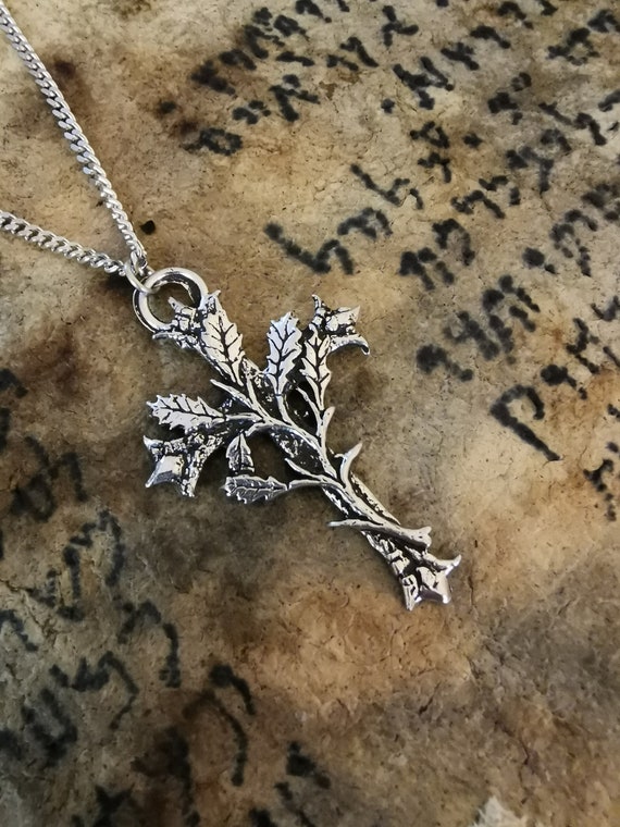 Antique cross necklace with oak leaves