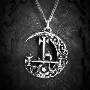 Seal of Lilith Necklace with Crescent Moon and Gemstone, Lilith&#39;s Gothic Moon