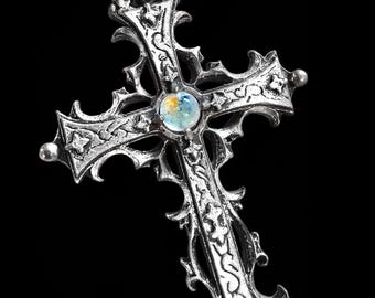 Elmina's Cross Gothic Necklace With Gemstone - Etsy