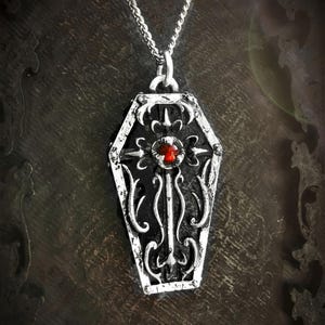 Gothic Coffin Pendant with custom Gemstone