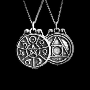 Double-Sided Alchemical Pendant: Pentagram with Planet Symbols and Squaring the Circle