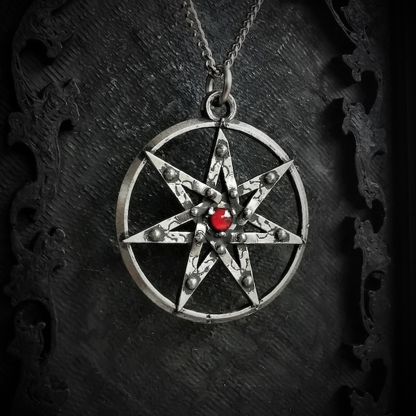 Heptagram aka Septagram with a gemstone of your choice (aka star of babalon, seal of babalon, fairy star, elven star)