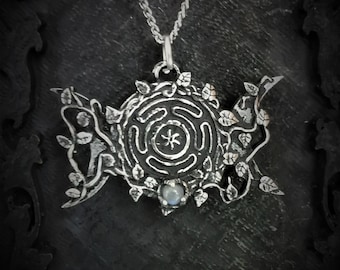 Wiccan triple moon necklace with Hecate's wheel