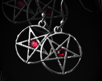 inverted pentagram earrings with garnet, swarovski or other gemstone